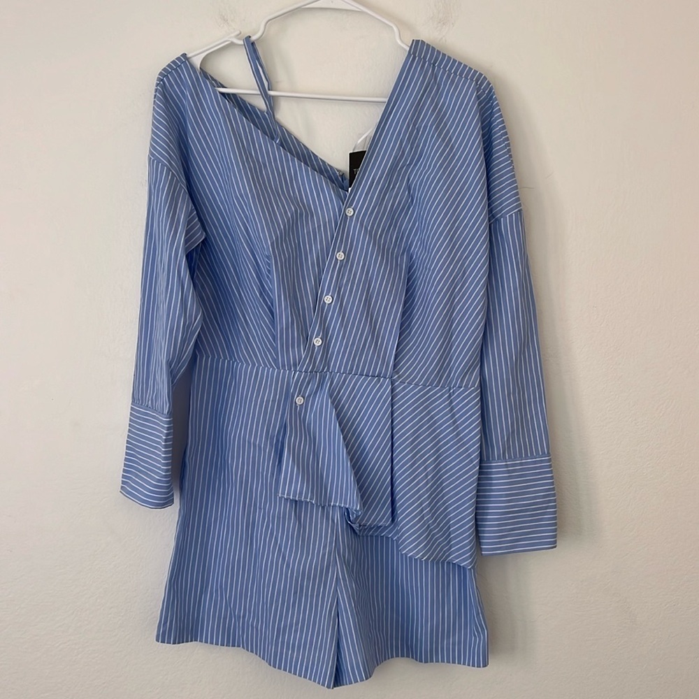 Top Shop Blue and White NWT Striped Romper Size 8 Women’s Asymmetrical